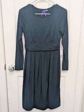 Seraphine long sleeve nursing-friendly maternity dress in dark green